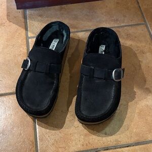 Birkenstock Black Suede Loafers with Buckle
